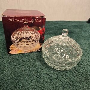 Vintage 1980s Indiana Glass Whitehall Candy Dish Crystal w/Lid Decor Cottagecore